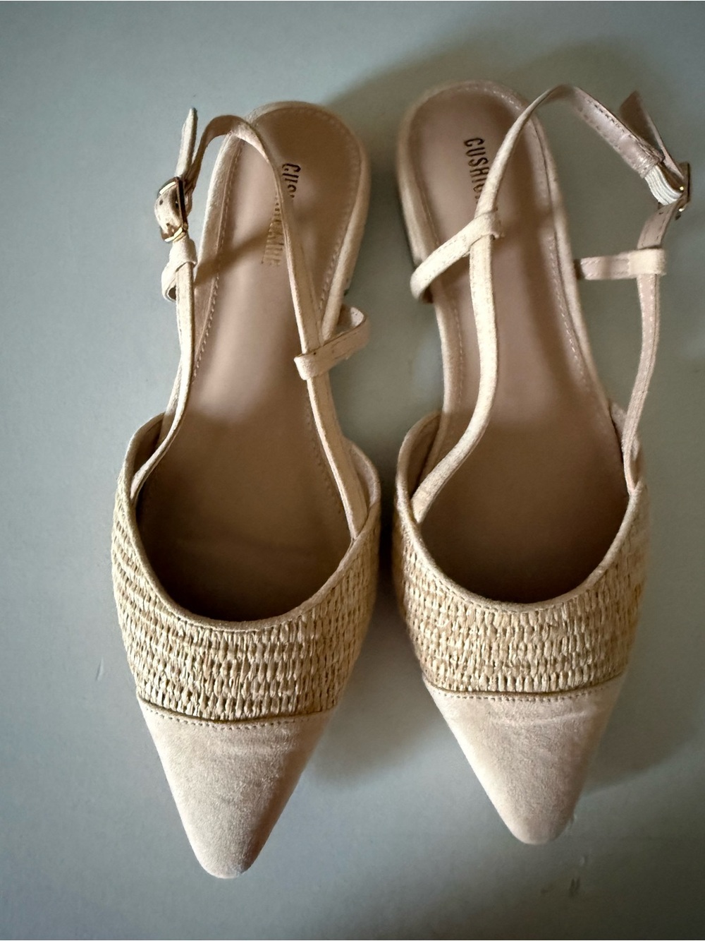 New cushionaire Beige Pointed Toe Slingback Flats